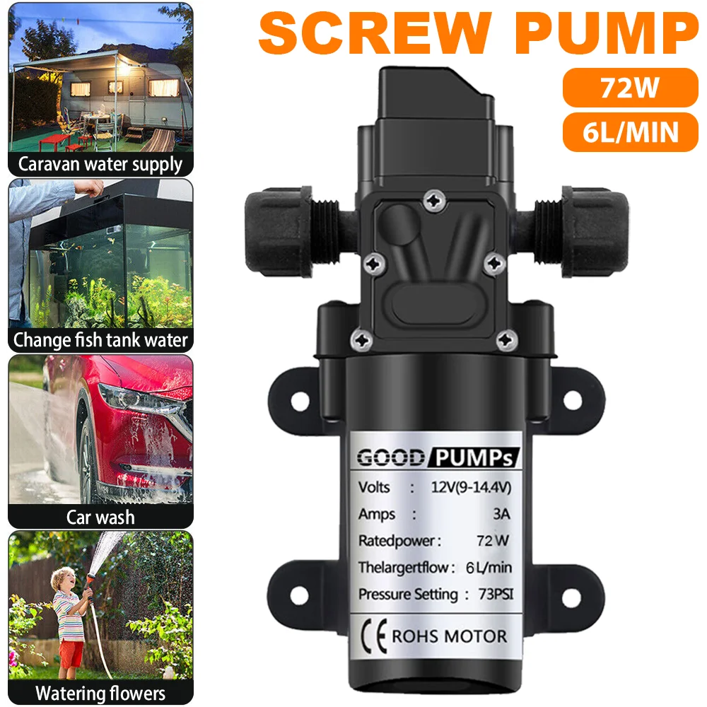 Bomba de Diafragma Eléctrica Autocebante de Alta Presión 12V 130PSI 72W 6L/Min para Rociador de Agua, Lavadora y Pulverización de Pesticidas