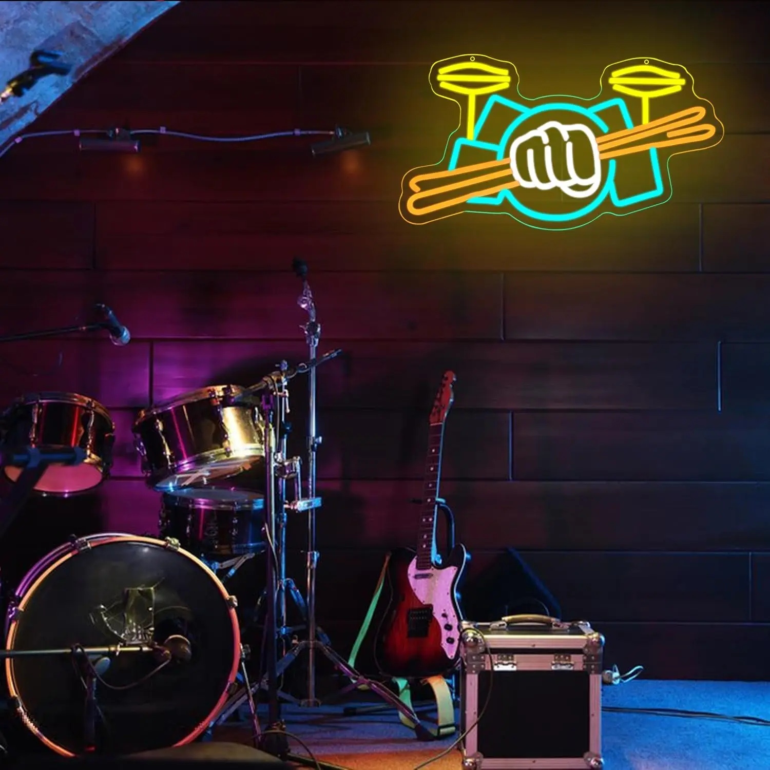 Drum Set Neon Sign USB Powered Musical Instrument LED Neon Light for for Music Studio Wall Art Musical Show Wall Decor view 5