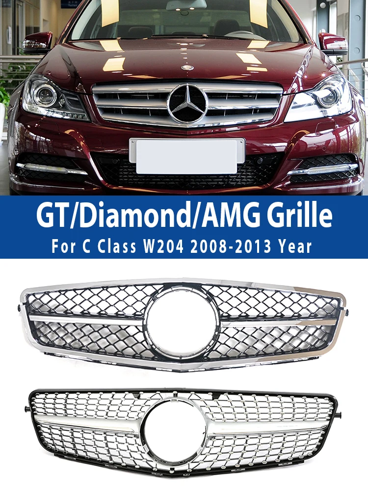 For Mercedes Benz C Class W204 Auto Grill Panamericana GT Diamond AMG Front Bumper Grille C180 C200 C300 C350 2008-2013