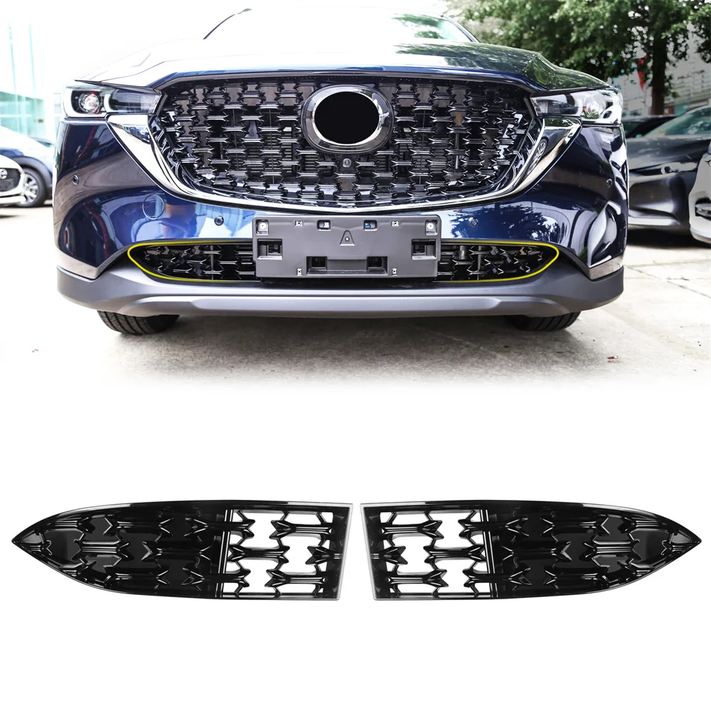 for Mazda CX-5 CX5 2022 2023 Glossy Black Front Bottom Grille Cover Trim Exterior Accessories 2pcs (Only Fit American Version)