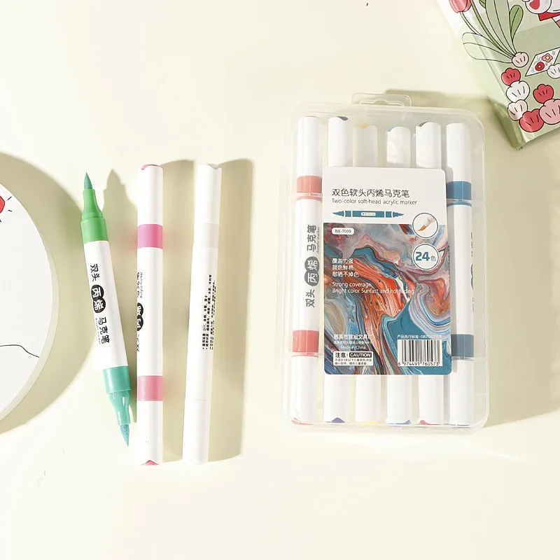 12 لونًا من أقلام التحديد الفنية علامات أكريليك برأسين عالية ملونة لطلاء الكتابة على الجدران DIY أدوات مكتبية فنية للوازم المدرسية.