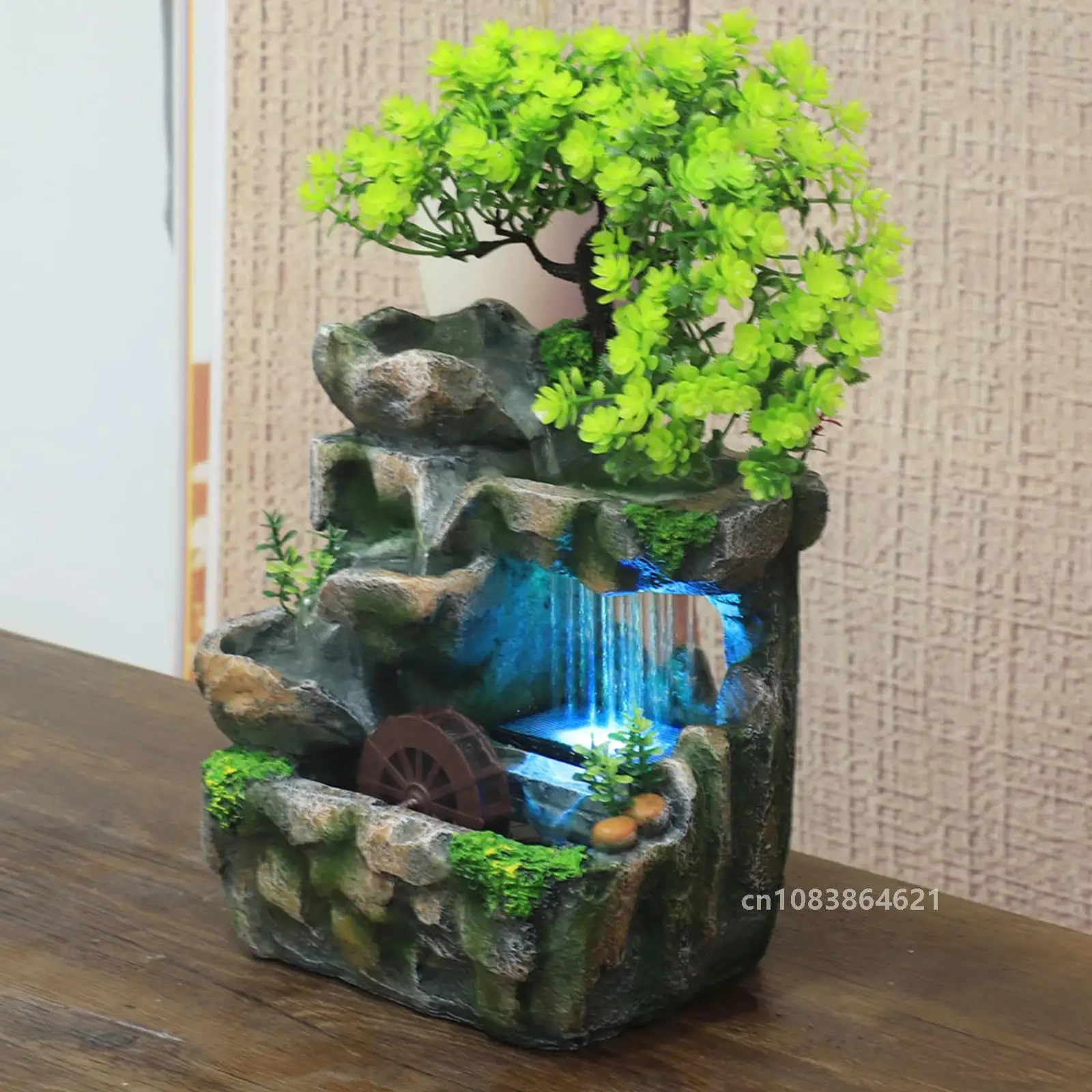 Desktop Small Rockery Simulation Tree Flowing Water Fountain And Rain Scenery for Meditation Yoga Room Creative Decorative