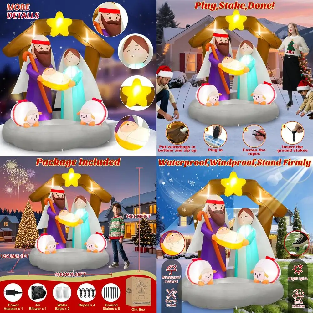 

Christmas Inflatable Nativity Scene Outdoor Decorations with LED Lights, Funny Jesus Birth Xmas Yard Decoration for Holiday Part
