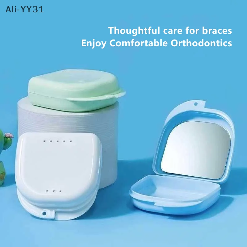 

1/5 Pcs Denture Tray Box With Mirror Dental Retainer Box Case Plastic Teeth Container Denture Box False Teeth Protective Case