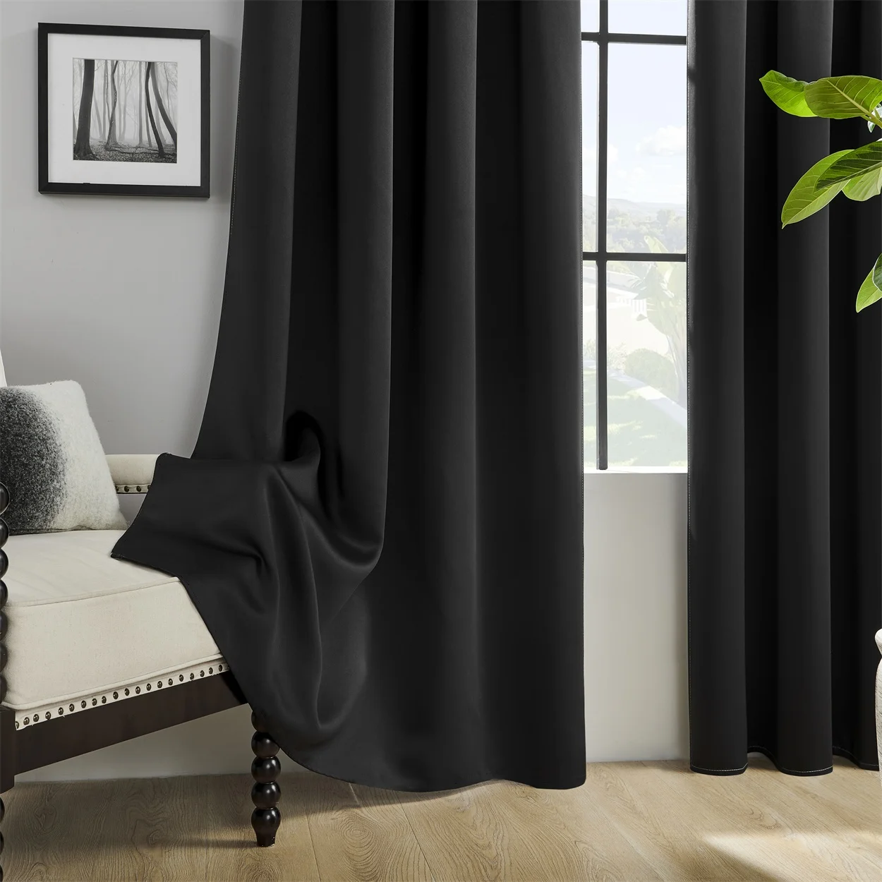 1PC Rod Pocket Windows Curtain Opaque Curtain All Black Curtain For Living Room Kitchen Curtain for Home Decor Party Decor