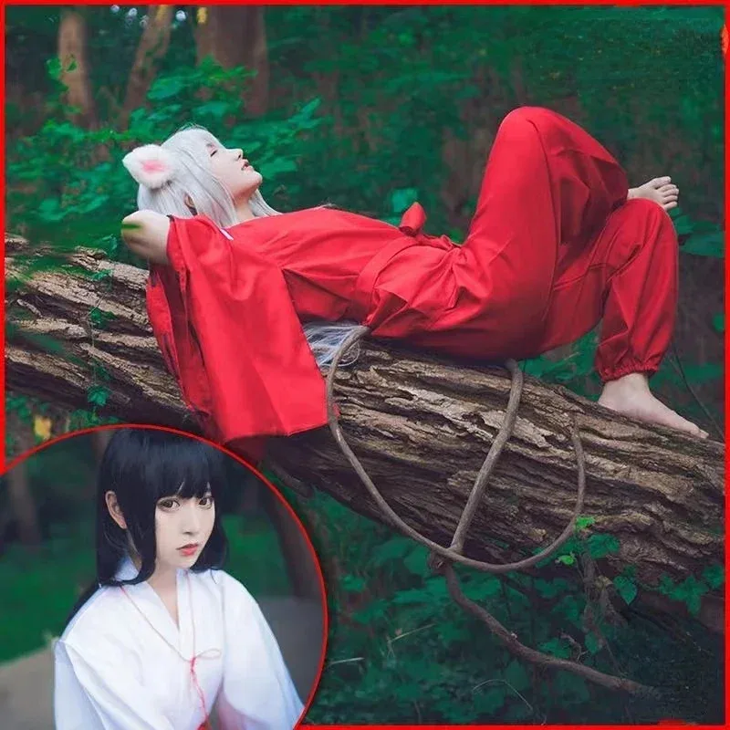 Anime Inuyasha Cosplay Costumes Kimono Halloween Costumes for Men Role Playing Clothing Suit Wig Party Red Uniform Full Set