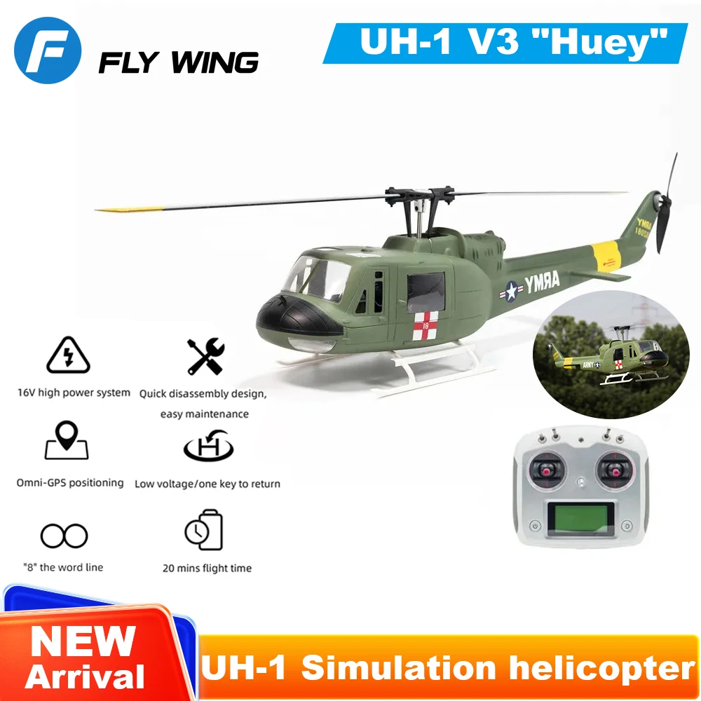 FLY WING UH-1 V3 RC Helicopter V3 Upgrade Version 6CH UH1 Huey GPS Altitude Hold RC Scale Helicopter H1 Flight Control System