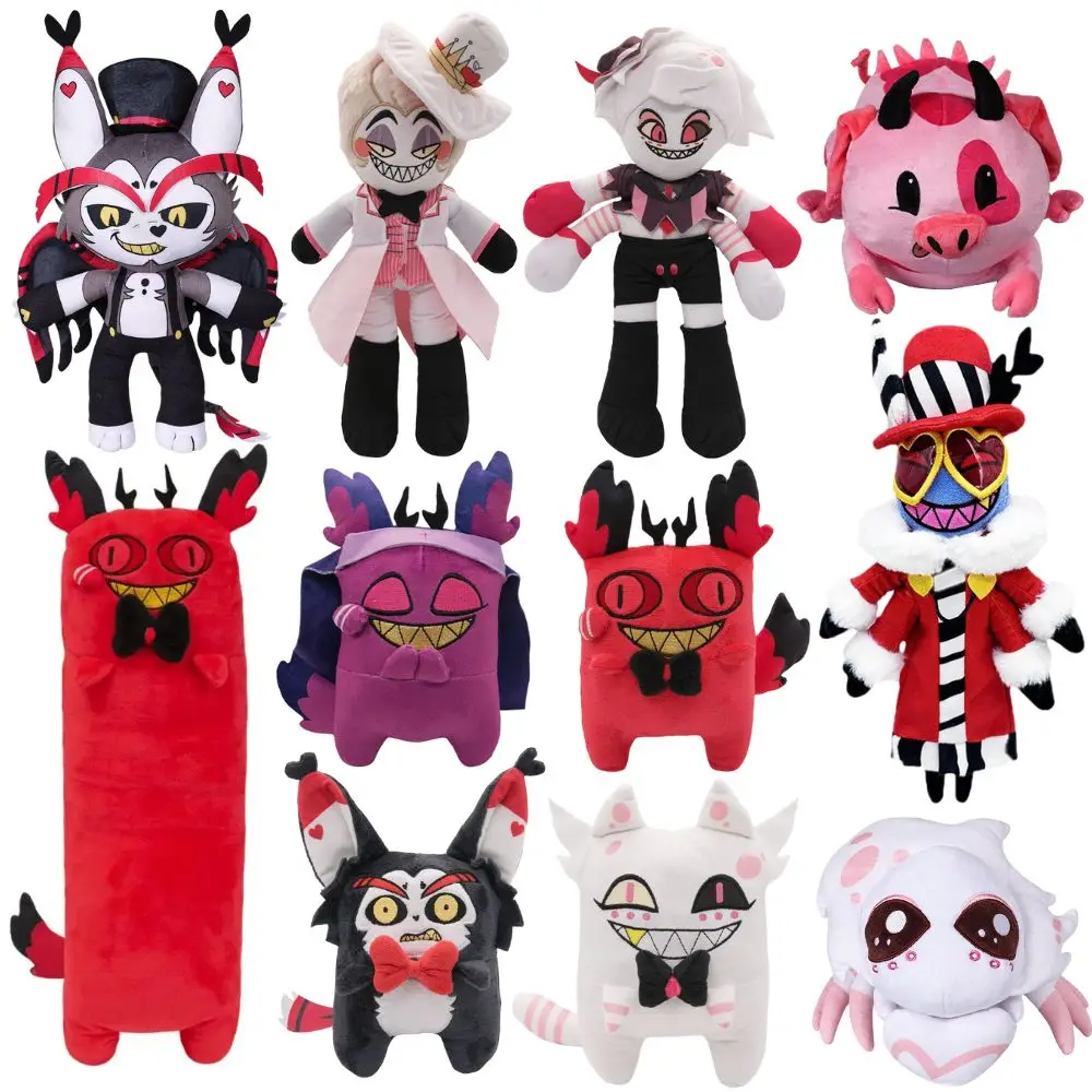 Vervloekte Kat Alastor Cosplay Pluche Engel Dust Husk Lucifer Fat Nuggets Plushies Cartoon Hotel Fantasie Verjaardagscadeaus Mascotte Rekwisieten