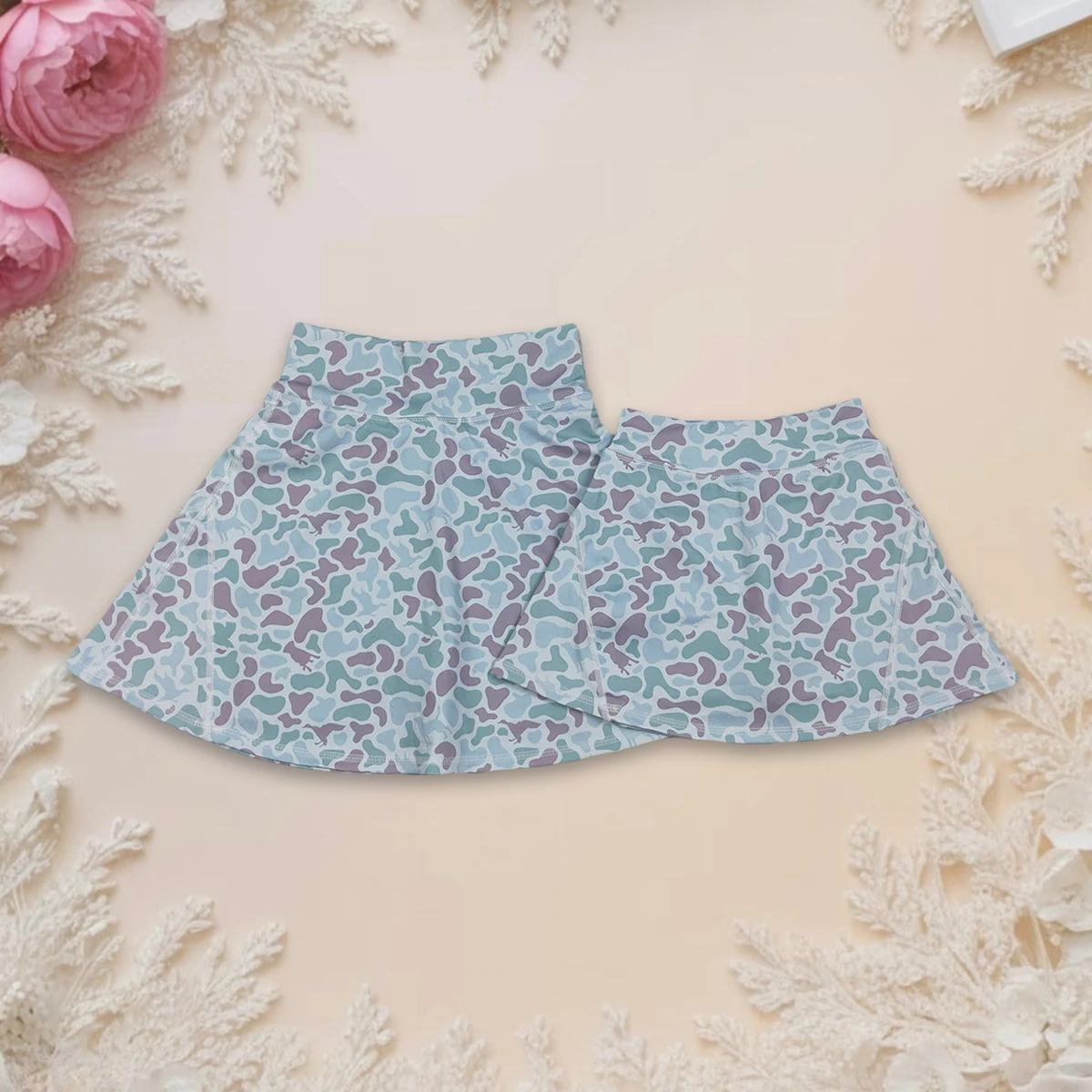 

Hot Sale Baby Kids Girls Adult Women Western Green Camo Yoga Active Skirt under Shorts Bottoms Parent-child Matching Clothing