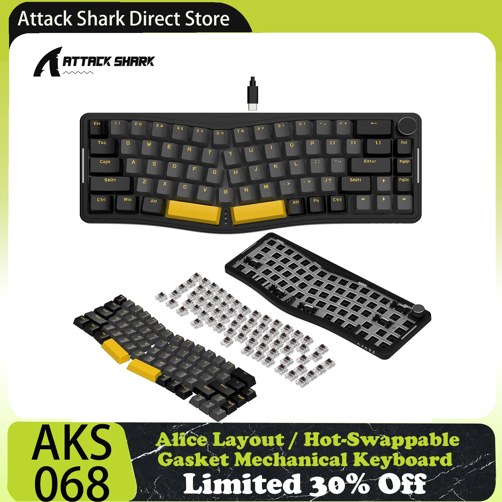 

Attack Shark x AJAZZ AKS068 Alice 60% Layout Wired Gasket Mount Mechanical Keyboard, 68 Keys, VIA-Programmable, Hot-Swappable