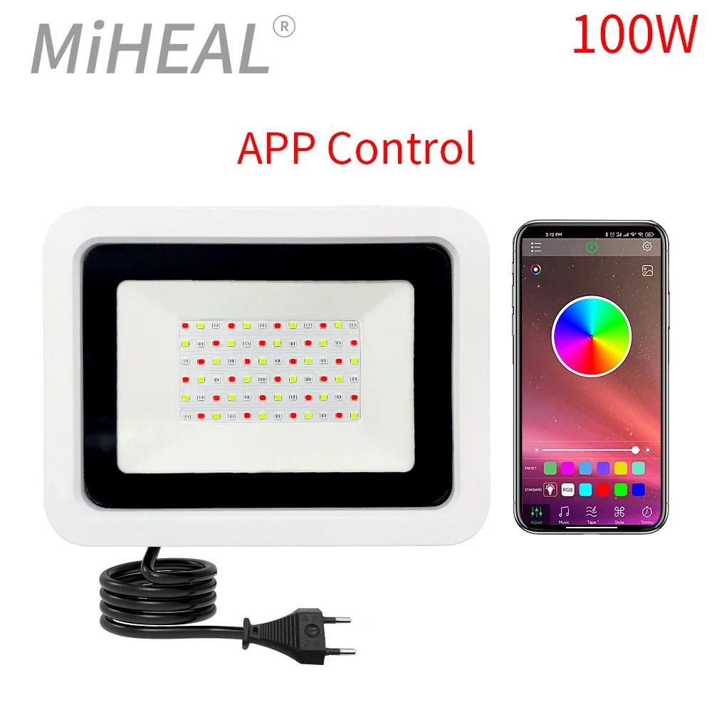 Reflector de luz Led RGB para exteriores, lámpara de proyector con aplicación/Control remoto, 50W, 100W, IP68, 220V