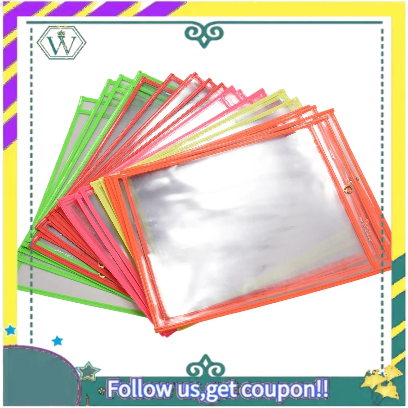 NEW 30 Multicolored Dry Erase Pockets,Oversize 10 X 13 Pockets,Perfect For Classroom Organization,Reusable Dry Erase Pockets,Tea