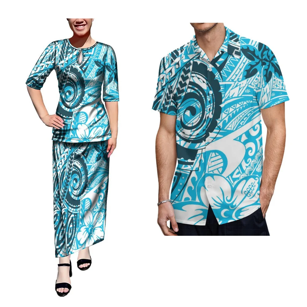 Samoa Vintage Floral Women'S New Puletasi Polynesian Custom Maxi Top And Skirt Summer Couples Clothing Men'S Shirt