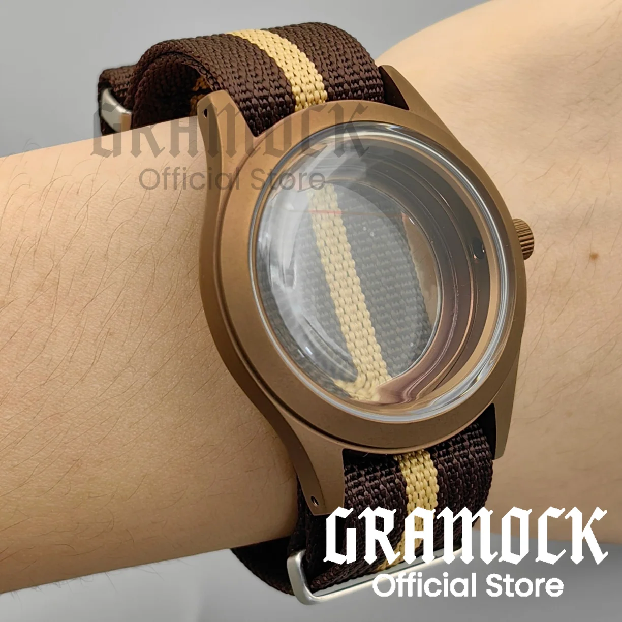 GRAMOCK 39mm Cassa per orologio per NH34 NH35 NH38 ETA2824 PT5000 Orologio da uomo in acciaio sabbiato con cinturino in nylon da immersione a cupola K1 Scatola per orologi in vetro