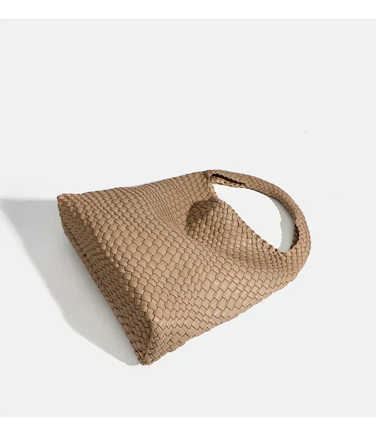 Schultertasche für Damen, gewebte Handtasche aus PU-Leder, handgewebt, große Kapazität, lässiges Geschenk für Damen, Arbeit, Büro, Einkaufen – Detail 9