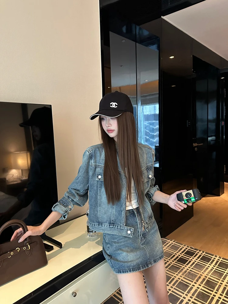 

Denim Coats Ladies Womens Autumn Fleece Blended Bomber Baggy Subcultural Cycling Hipster British Style Collared Flare Mid-Length