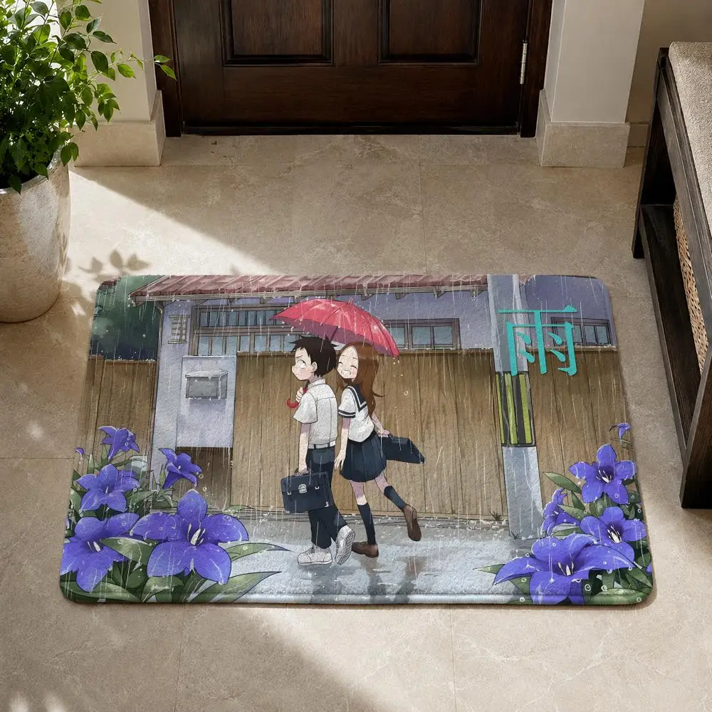 Teasing Master Takagi-san Floor Mat Flannel Non-Slip Washable Soft Rug For Bathroom Kitchen Bedroom Living Room Home Decor