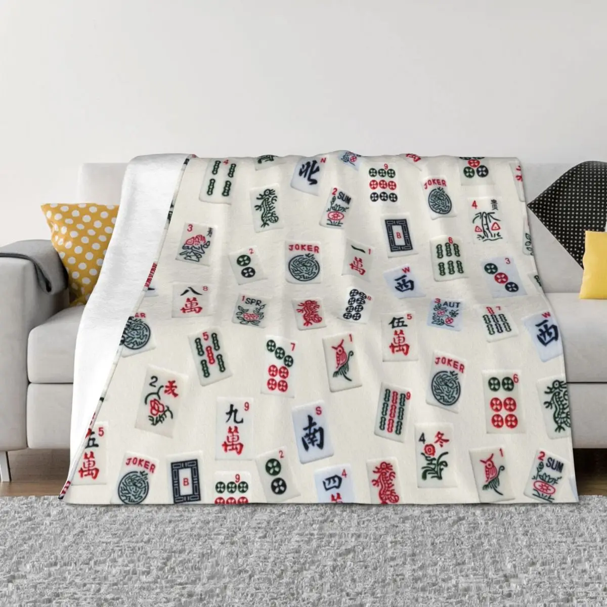 

Mahjong game tiles design Throw Blanket Furrys cosplay anime Summer Bed Fashionable Blankets