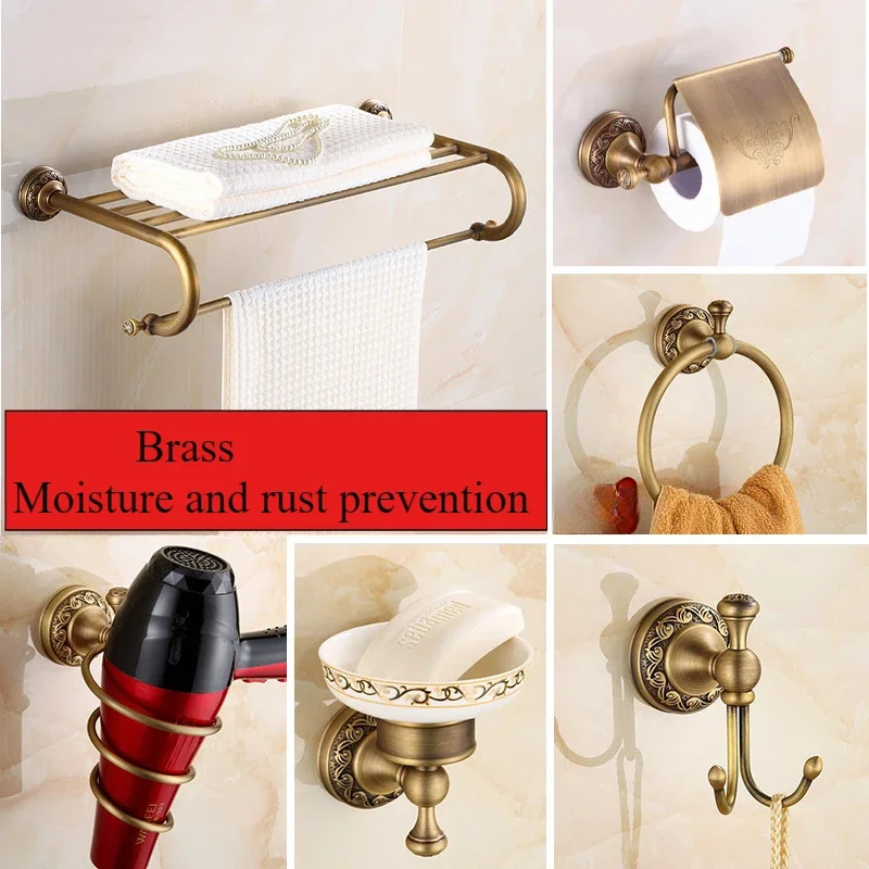 Bathroom Accessories Antique Brass Collection, Towel Ring, Paper Holder, Toilet Brush, Coat Hook, Bath Rack, Soap Dish, Faucet