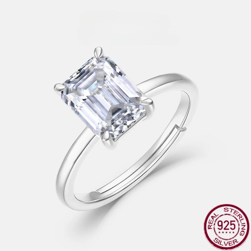 

Новое кольцо из чистого серебра S925, квадратное восьмиугольное сверкающее муассанитовое кольцо, свадебные украшения