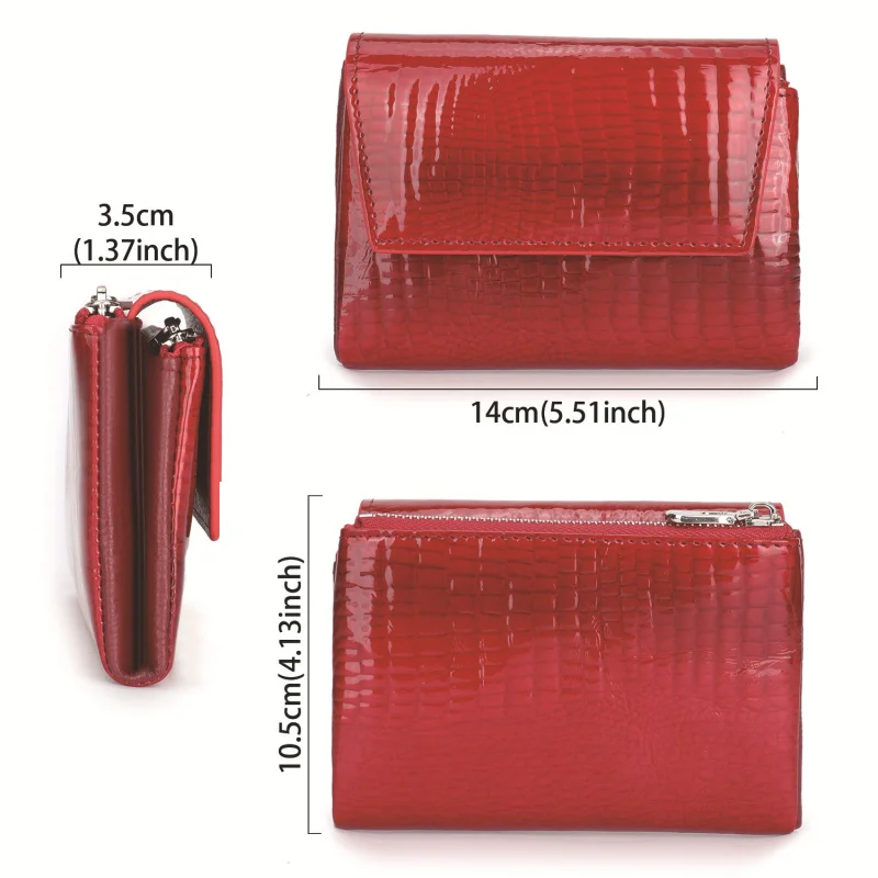 New Crocodile Pattern Magnetic Closure Cowhide Leather Short Women Wallet Large Capacity Purse for Ladies