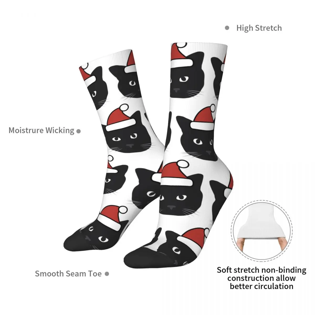 Christmas Black Cat Socks Harajuku Sweat Absorbing Stockings All Season Long Socks Accessories for Unisex Gifts