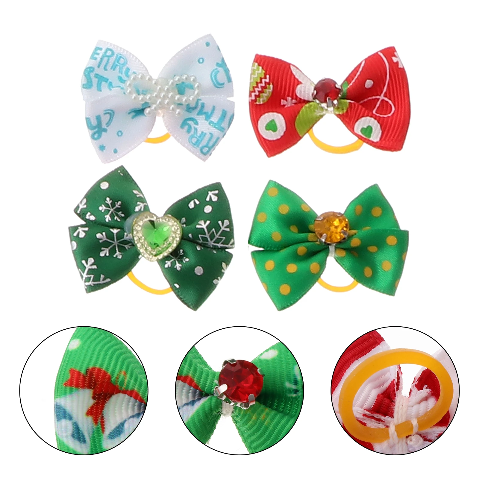 50Pcs Pet Dogs Christmas Hair Bows Puppy Hair Bow with Rubber Bands Christmas party decor Pet hairdress Supplies (losowy styl)