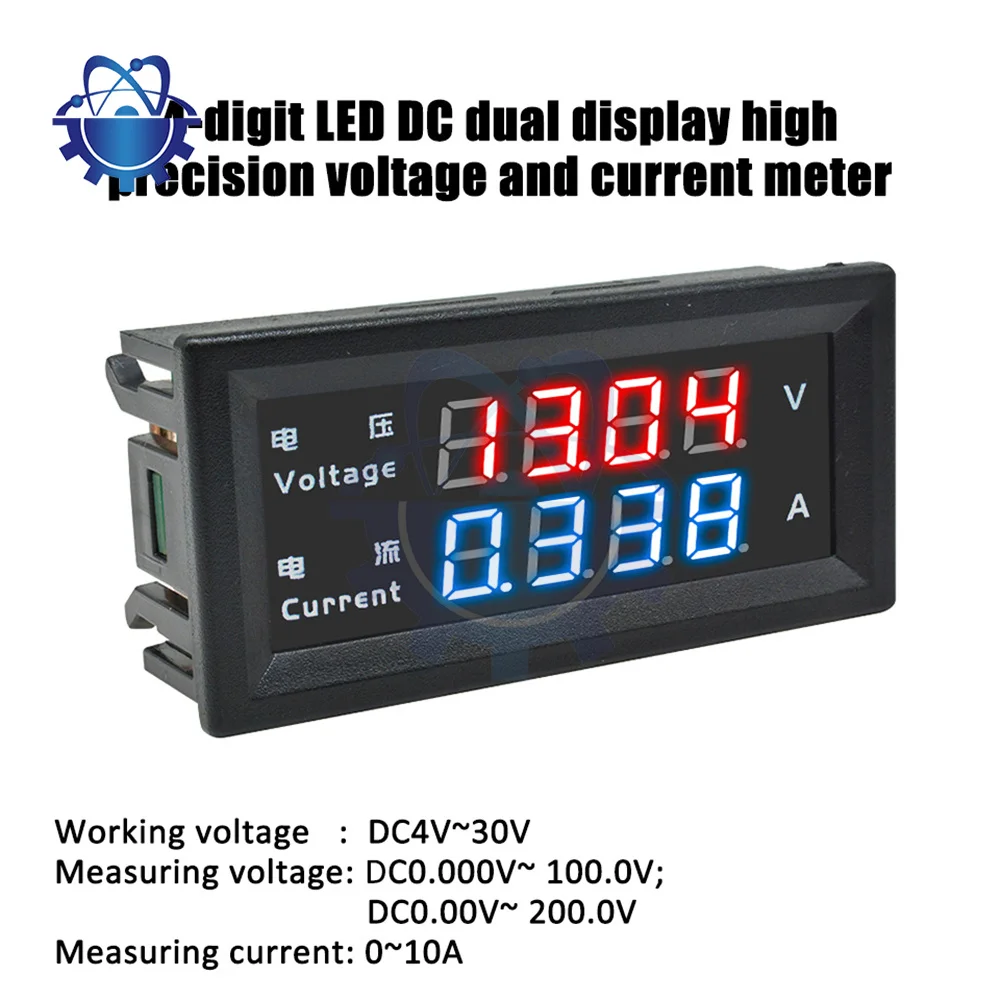 0.28/0.56 Inch DC 0-100V 10A Mini Digitale Voltmeter Ampèremeter 4 Bit 5 Draden Stroommeter Tester Blauw Rood Dual LED-display