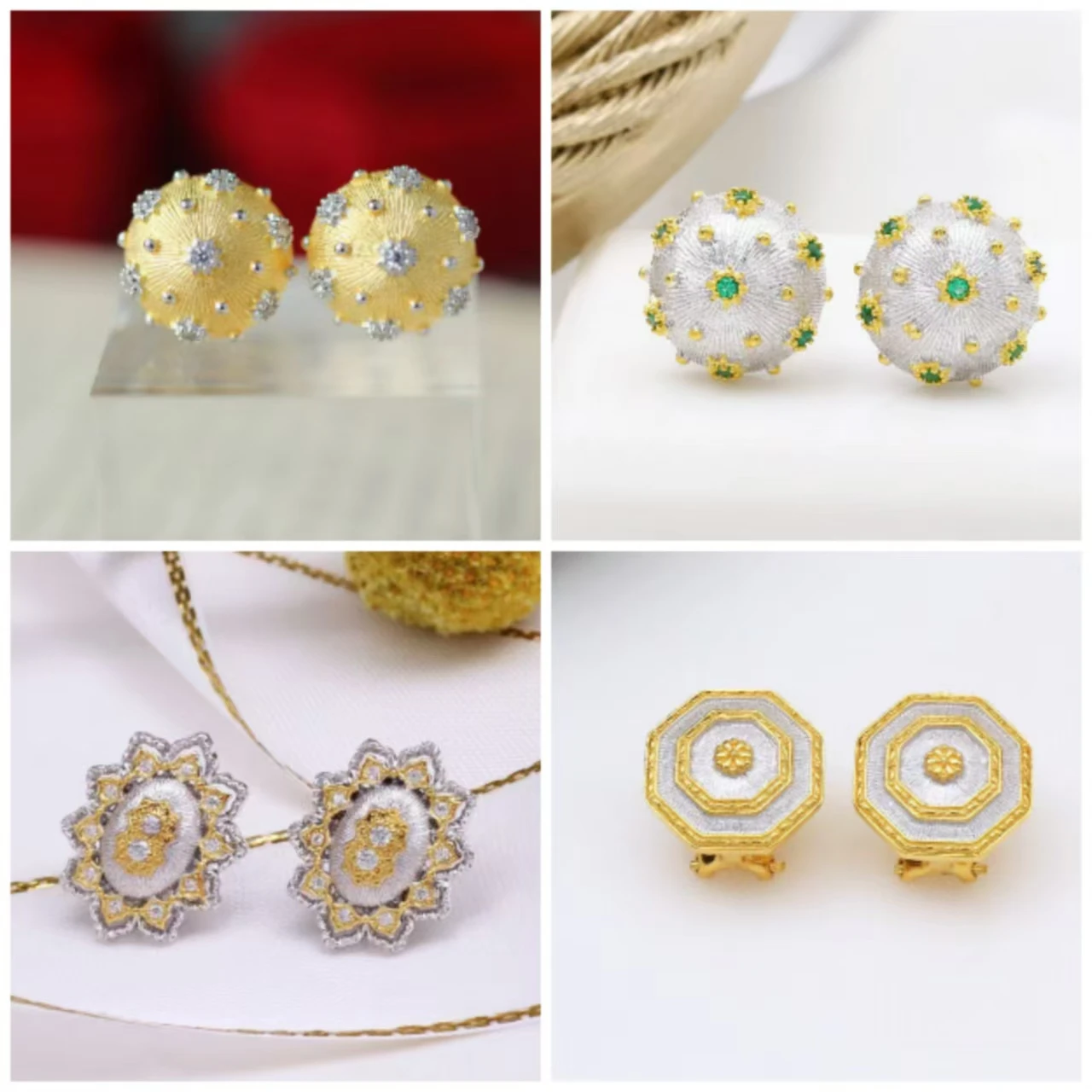 

Bucci Handcrafted 925 Silver Clover Buckle Stud Earring For Women Natural Topaz Geometric Ear Cuff Vintage Natural Stone Jewelry