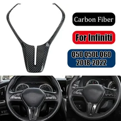 For Infiniti Q50 Q50L Q60 2018-2022 Carbon Fiber ABS Car Interior Steering Wheel Frame Trim Center Cover Panel Sticker Decor