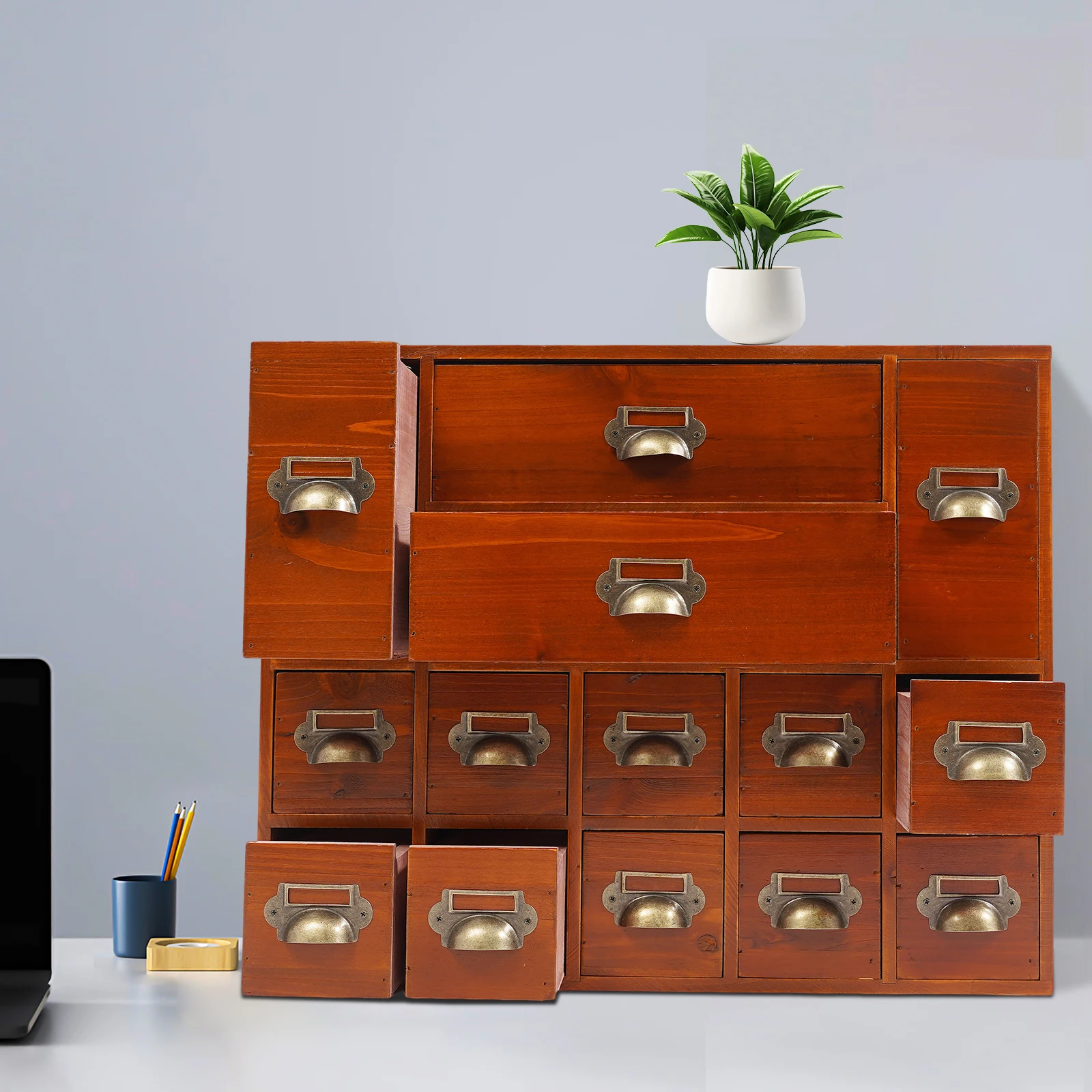 Mobiletto con 14 cassetti, organizer da tavolo, scatola per mobili in stile vintage, unità con cassetti a più livelli per riporre trucchi, gioielli, piccoli oggetti e articoli da ufficio.
