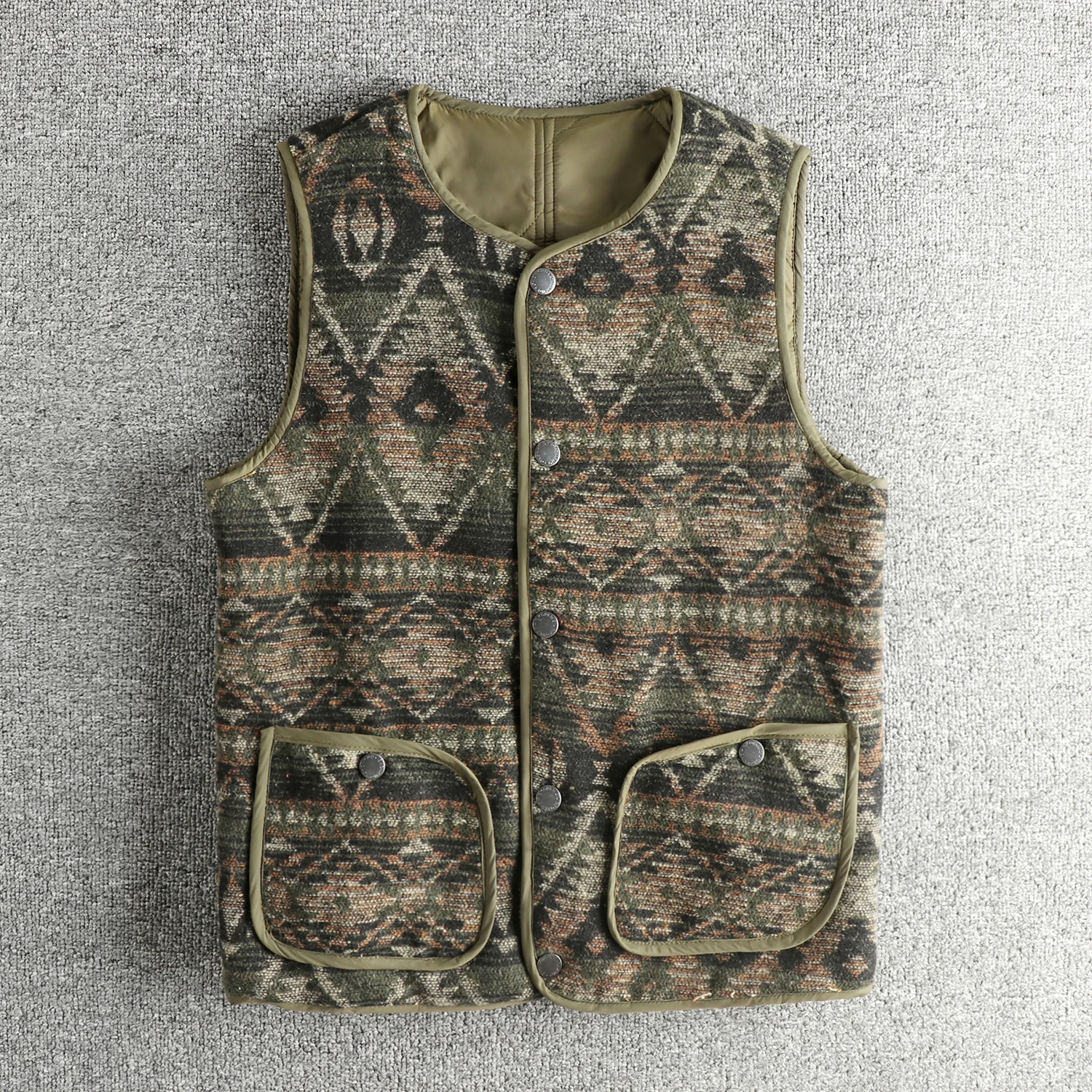 

Men's Double-Sided Wear Retro Fair Isle Pattern Vest Jacket Warm Comfortable Trendy Outerwear Standard Fit Wool Youth Daily Wear