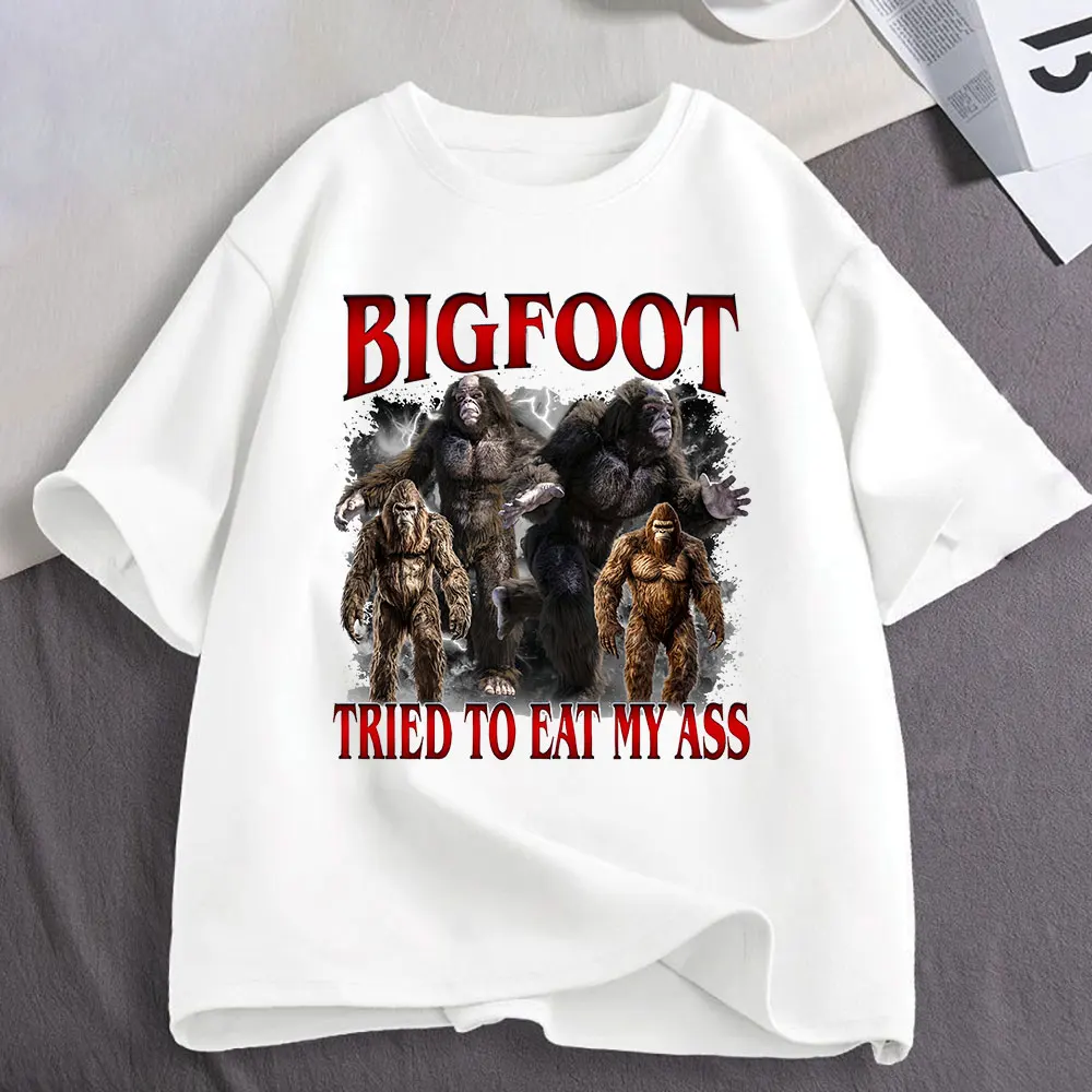Bigfoot Tried To Eat My Ass Funny Gorilla Meme Graphic T Shirts Fashion Short Sleeve T-shirt Men Women Casual Oversized T-shirts