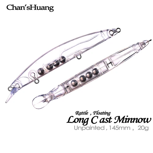 Chan'sHuang-señuelo de pesca en blanco sin pintar, 20 piezas, 14,5 cm, 20g, sonajeros flotantes, pececillo de fundición larga, cebo Artificial hecho a mano DIY