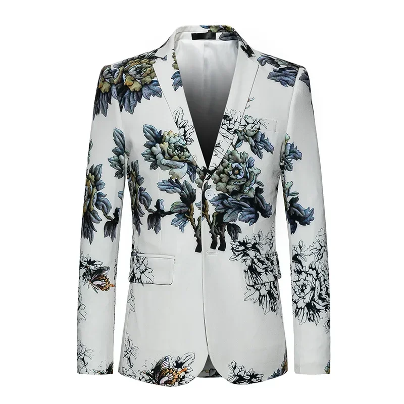 

2023 Men's Casual Two Button Casual Floral Suit Casual Business Korean Floral Print Suit Top