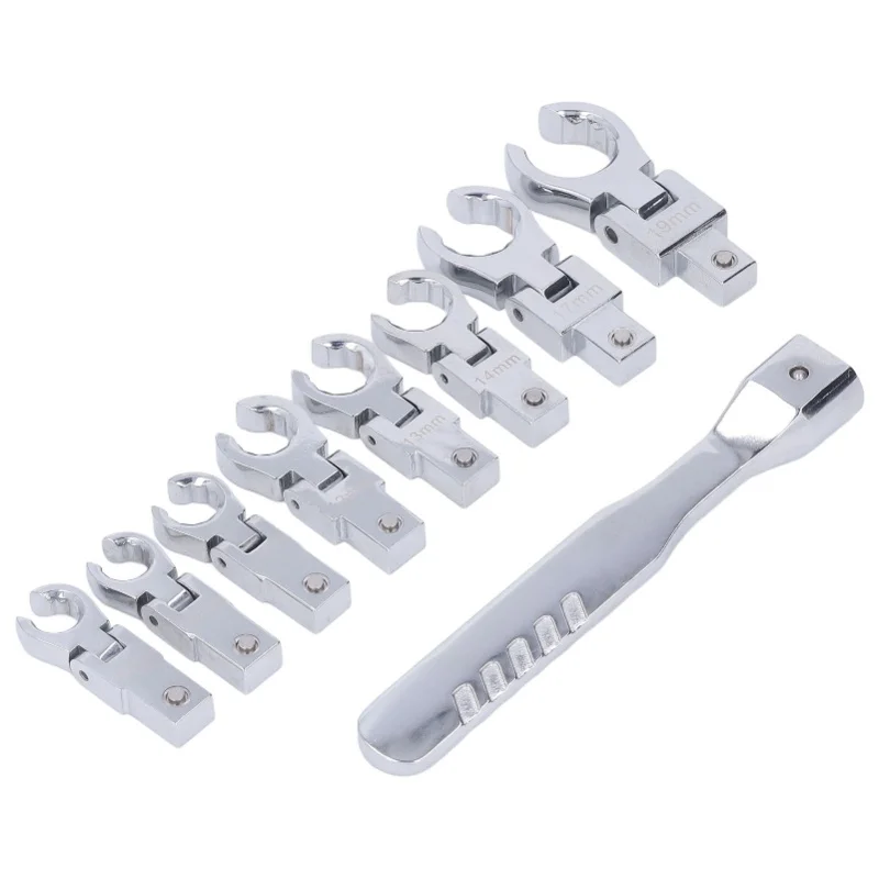 Replaceable Wrench Set Flexible Head Torsion Wrench 180 Degree Rotating Spanner With Handle