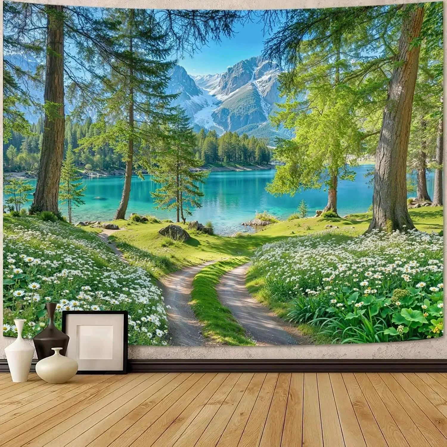 Mini Forest Tapestry, a lush green landscape wall hanging perfect for bedroom corners, living rooms, and the home