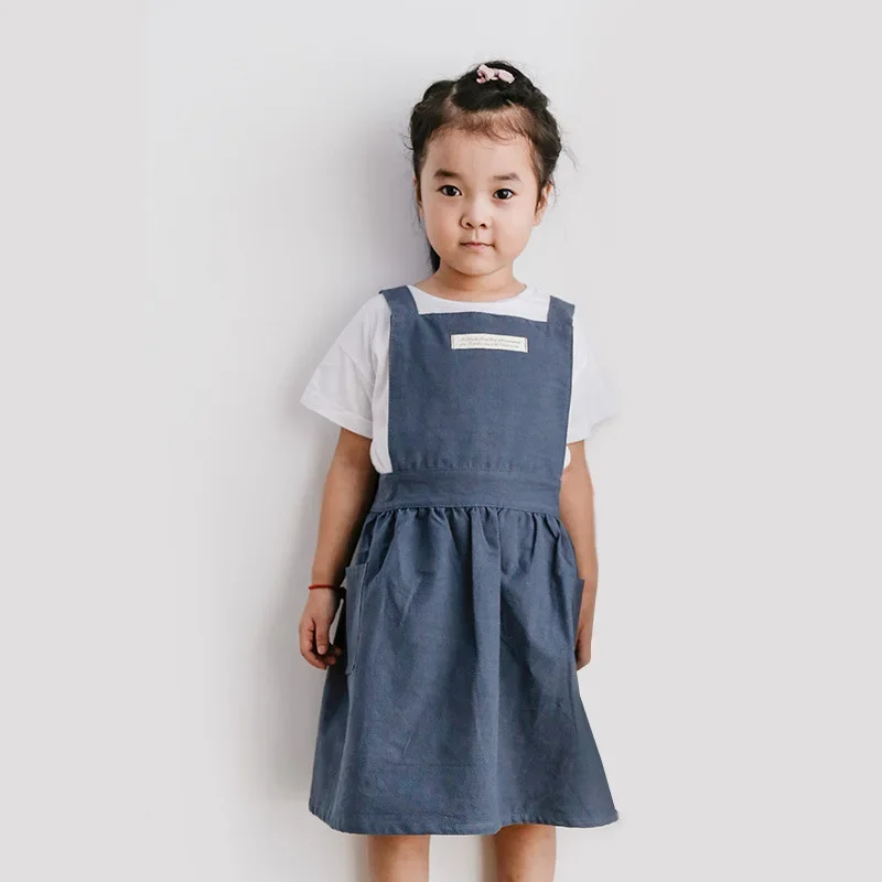 New Fashion Solid Color Cotton and Linen Kids Apron Parent-child Fashion and Comfortable Kids Anti-fouling Apron KitchenSupplies