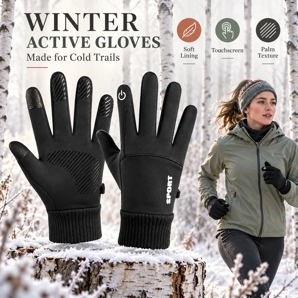 Touch Screen Thermal Winter Sports Gloves Textured Palm Ribbed Cuff Soft Lining for Men Women Daily Commuting Outdoor Hiking Run