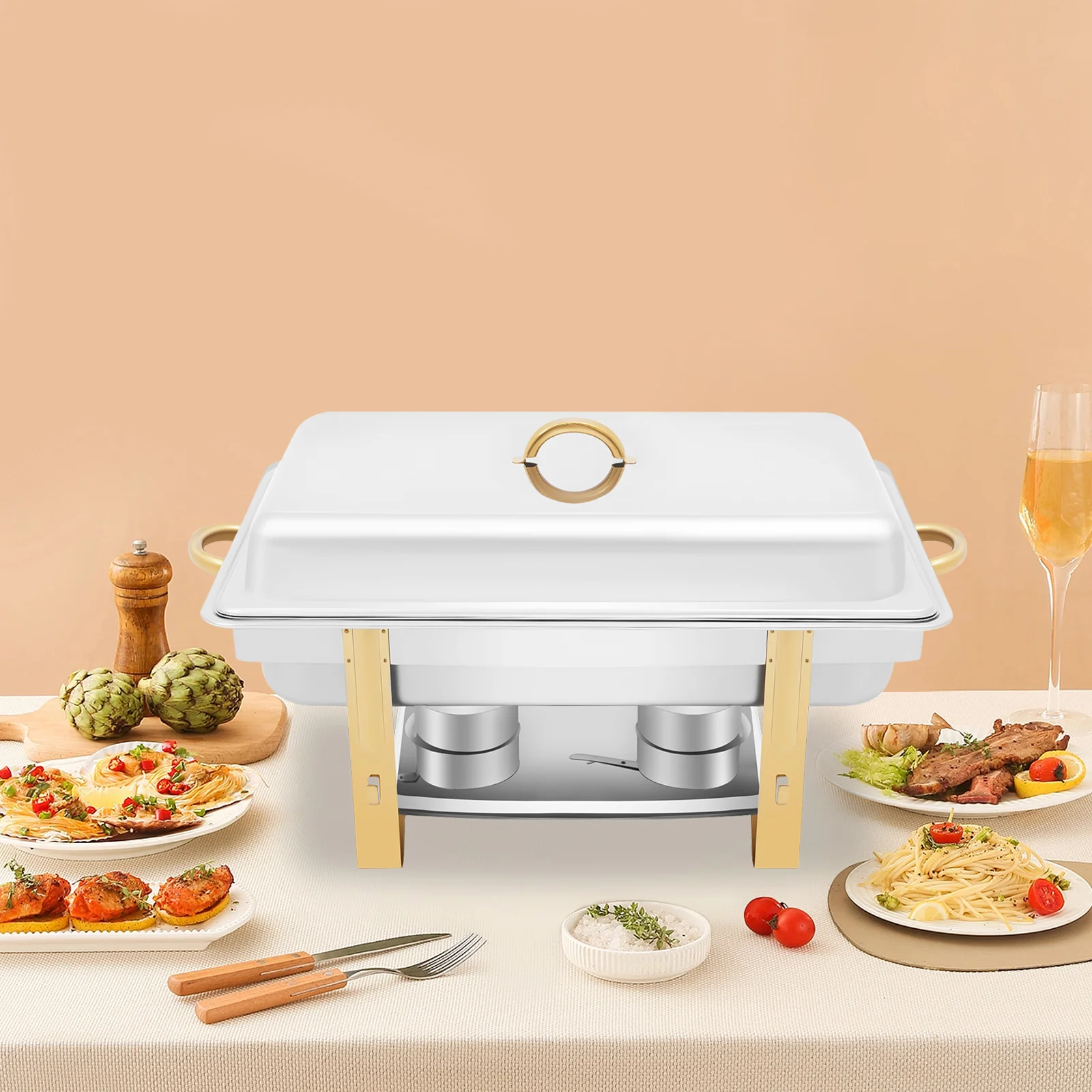 Stainless Steel Chafing Dish with Lid, Rectangular Buffet Serving Warmer, Countertop Food Warming Tray 63*35*32cm/24.8*13.78*12.59in
