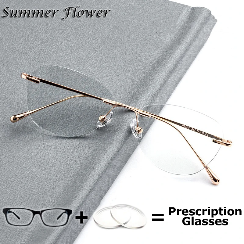 

Prescription Glasses Rimless Woman Myopia Recipe Clear Lenses Anti Blue Ray Transition Multifocal Progressive Eyeglasses Man