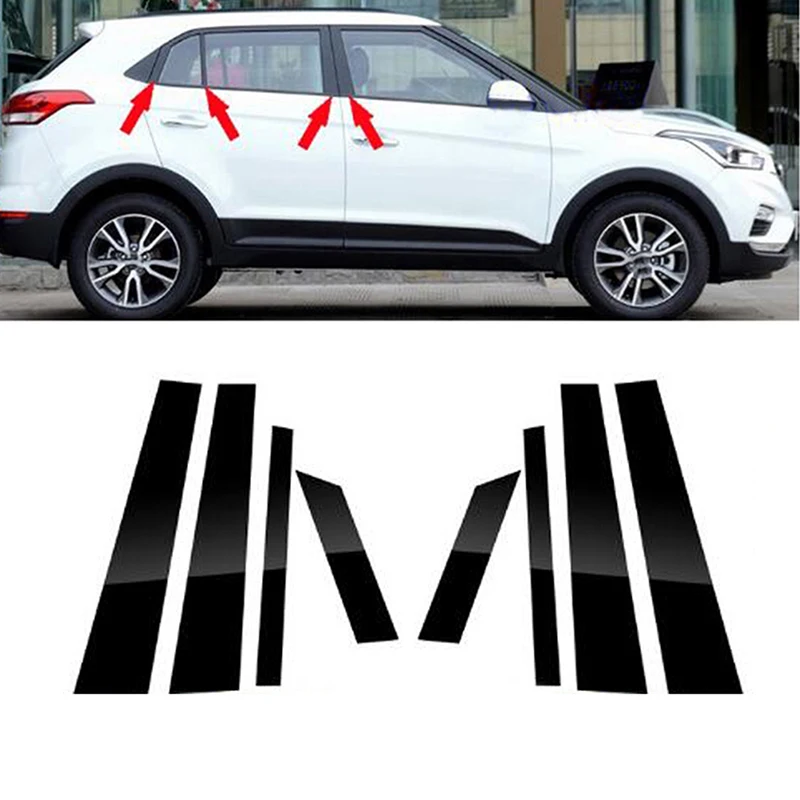 Słupki samochodowe do Hyundai Creta Ix25 2014 2015 2016 2017 2018 2019 Błyszczące czarne naklejki na szybę drzwi Akcesoria