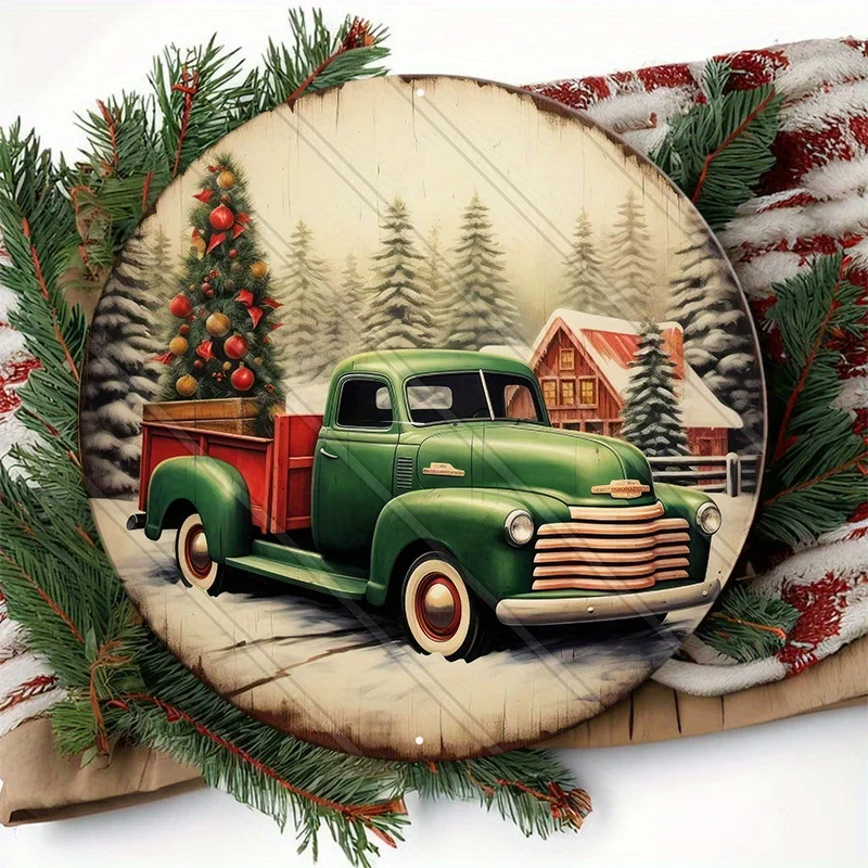 1pc Aluminum Metal Sign, Green Truck Sign, Vintage Christmas Truck Sign, Christmas Cabin Sign 1911 (8x8inch 20cmx20cm)