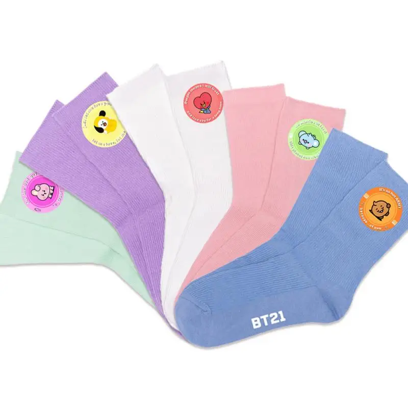 3 Pairs Anime Cartoon Bt21 Cooky Chimmy Tata Printed Cotton Socks Autumn Winter New Women's Printed Stockings Socks Warm Socks