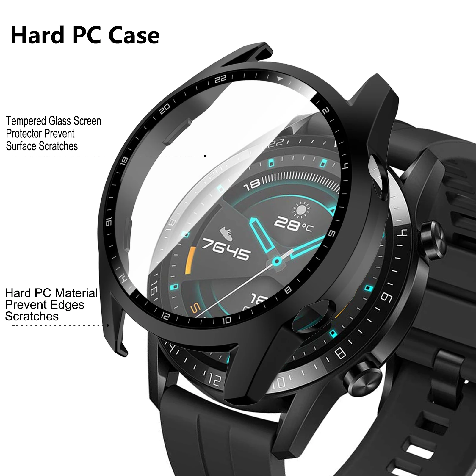 Huawei Watch gt2用スクリーンプロテクター,3個,カバー付き強化ガラス,カバー全体的なバンパー,Huawei Watch gt 2 46mm用カバー