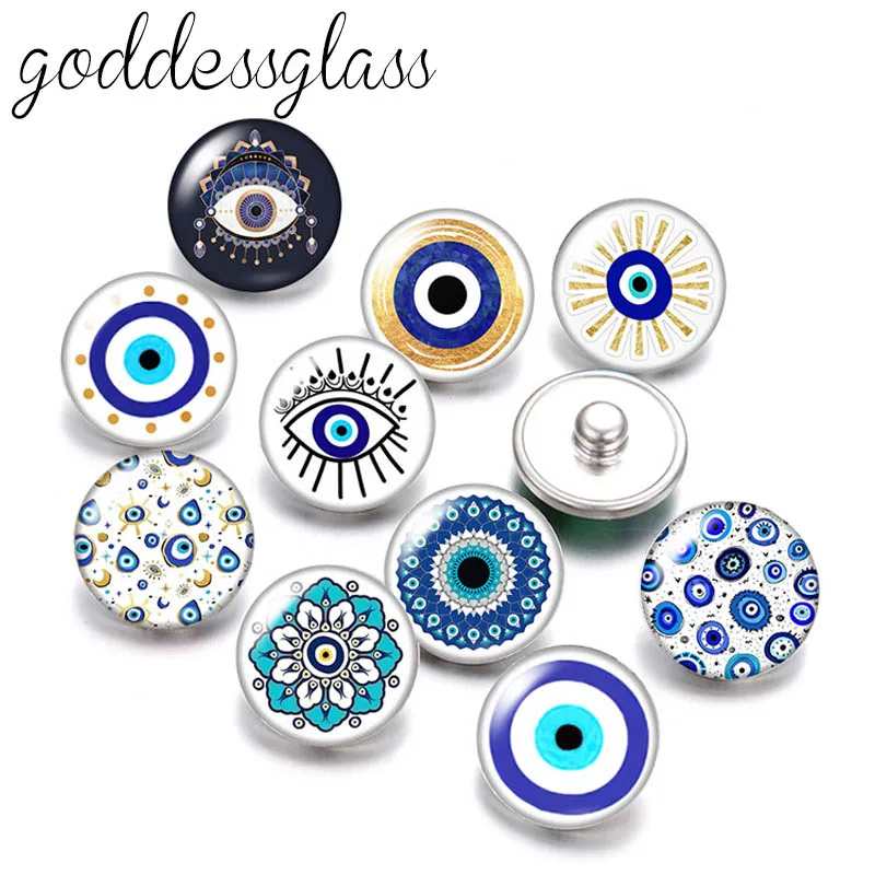 New Turkish Amulet Blue Evil Eye patterns lotus 10pcs mix Round 12mm/18mm snap buttons for 12mm/18mm snap jewelry DIY findings