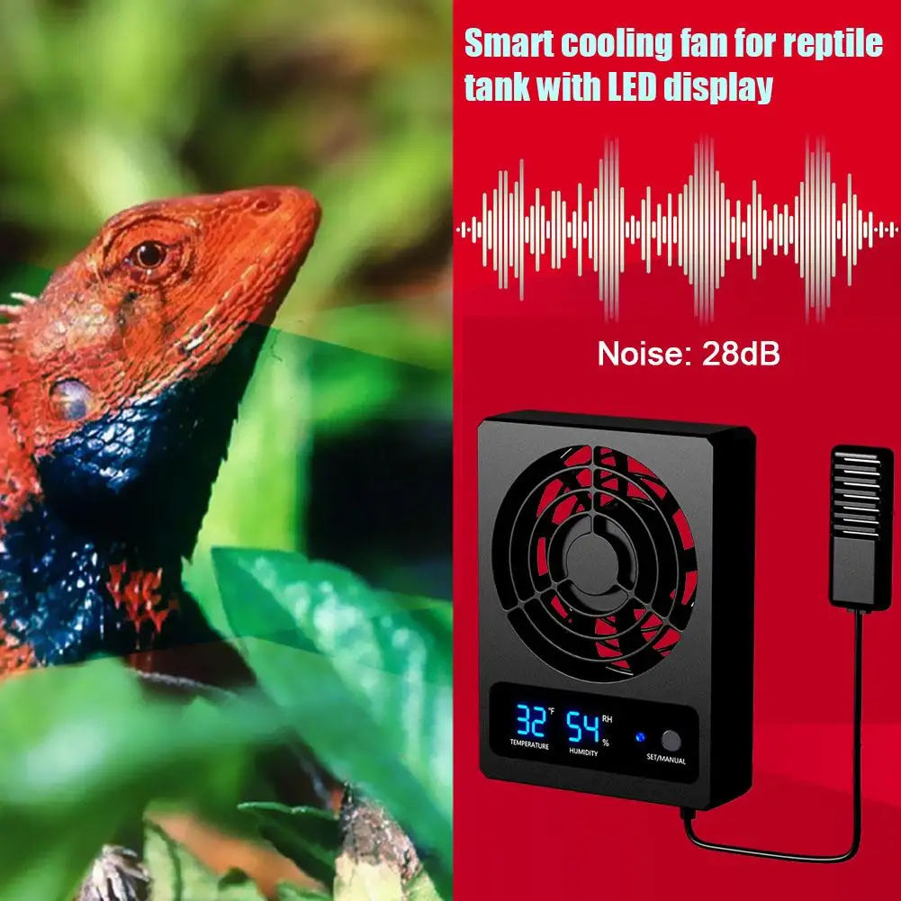 Temperature Controlled Fan For Reptile Enclosure Cooling Fan With Led Display Low Noise Fan For Amphibians Reptiles S V3e0