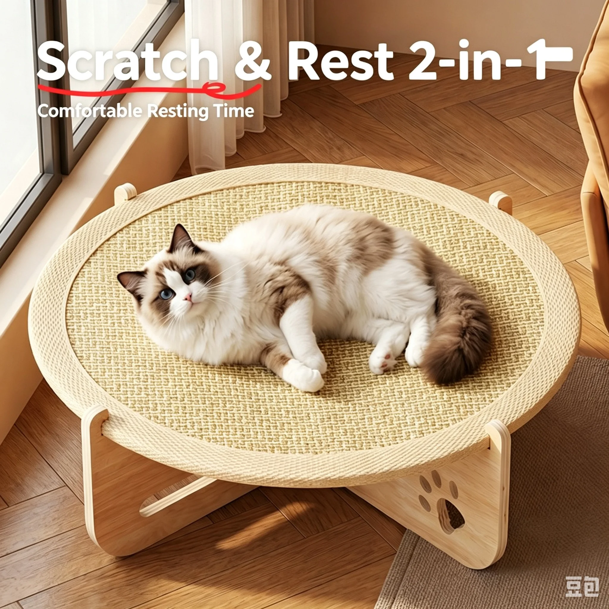 Simple Natural Four Seasons Sisal Pet Trampoline Cats Scratching Board Cat Sofa Sisal Pad Recliner Small Dogs Breathable Hammock - view 3