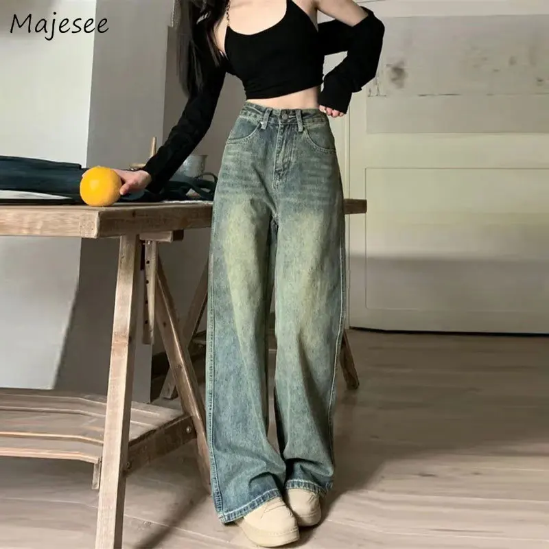 

Jeans Women High Waist All-match Korean Fashion Ins Washed Mopping American Vintage Trousers Streetwear Popular Spring Chic Y2k