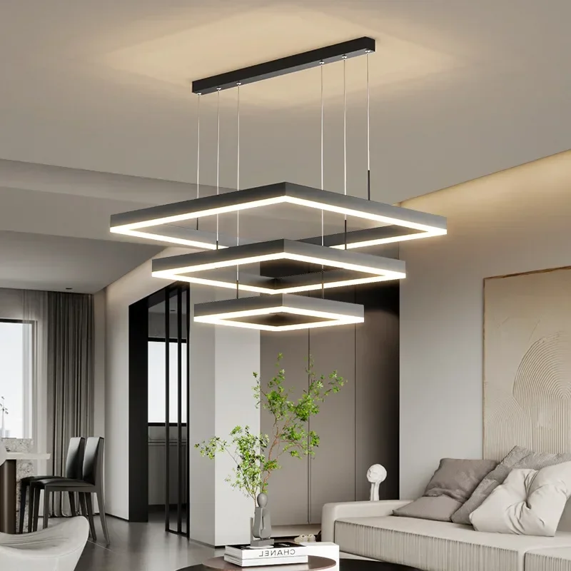 Luces colgantes cuadradas Led modernas, accesorio de brillo regulable negro para dormitorio, mesa, comedor, sala de estar, Isla de cocina, decoración del hogar